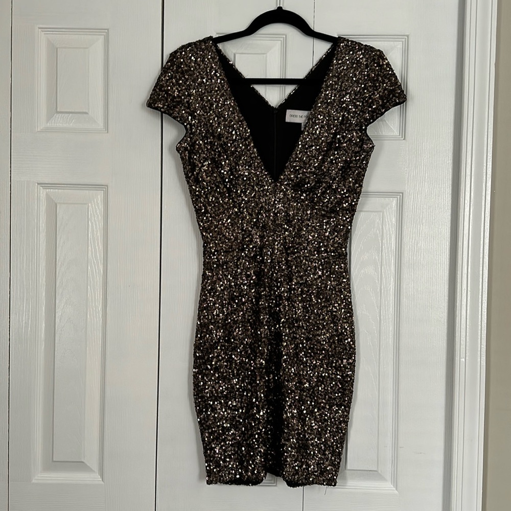 Dress The Population - Multi Gold Sequin Mini Dress